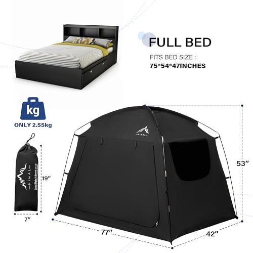 Bed Tent for Indoor Portable Light Reducing Full Size Canopy Tents Breathable Lightweight Private Space for Bed(Black)
