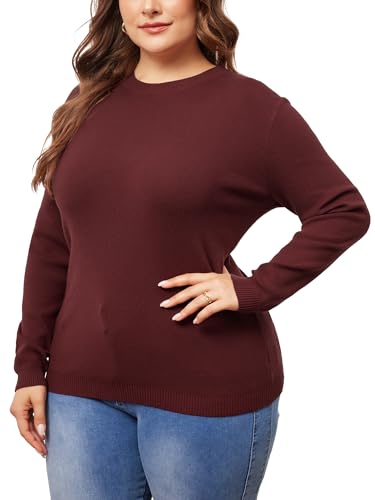 Agnes Orinda Plus Size Sweater for Women Long Sleeve Crewneck Shirts 2024 Fall Knit Casual Basic Tee Tops2