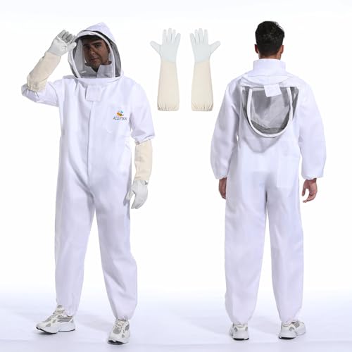 Combinaison Anti Guêpes Apiculteur, Tenue Complète Apicole Polycoton avec Gants Apiculture, Capuche Aérée, Fournitures Apicoles pour Backyard (XL)
