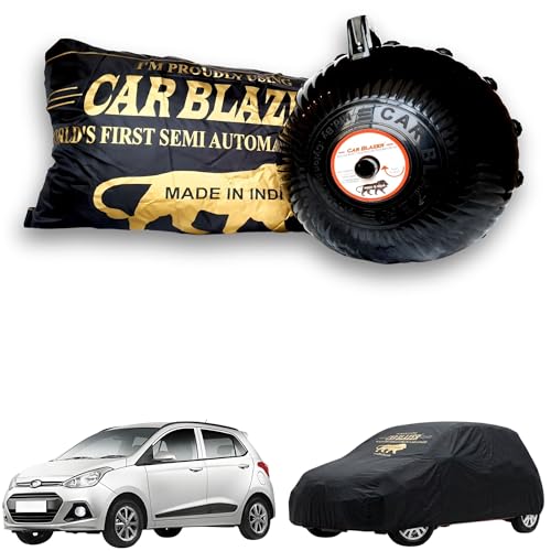Image of CARBLAZER Portable & Semi-Automatic Full Body Car Covers: Heavy Duty Device| Anti-Theft| Dust & Scratch Proof | Water & Wind Resistant|Custom Fit| Dual-Side Cover, Compatible for Hyundai Grand i10