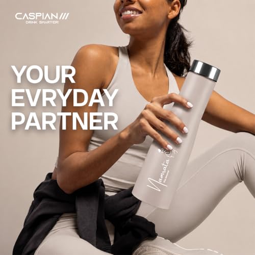 Image of CASPIAN / / / Aqua Customised Stainless Steel Water Bottle 1L,Beige with Logo Print - Personalised Water Bottle with Your Name Print for Kids Boys Girls School Office Gym- Perfect for Corporate Gifting