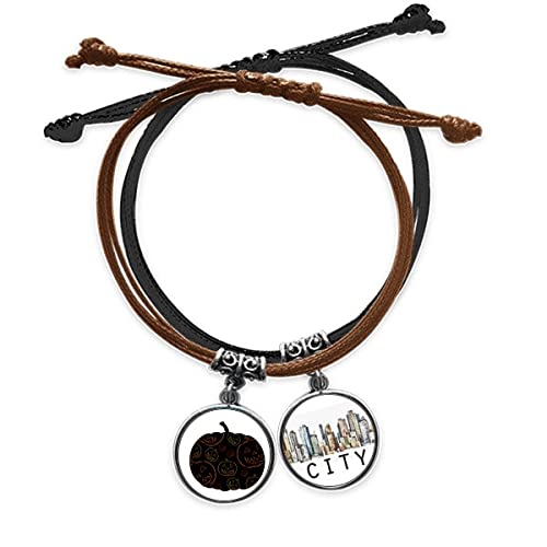 Bracelet citrouille Hallowmas : gourmette corde, main chaîne et cuir Sidi