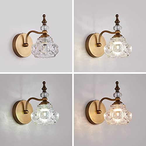 Zilanl Vintage Wall Sconces, 1-Light Wall Lighting With Crystal Glass Shade, Matte Brushed Antique Brass Finish, Crystal Wall Light, Wall Lamp For Bathroom, Bedroom,Hallway(G9 Base) #TOP5