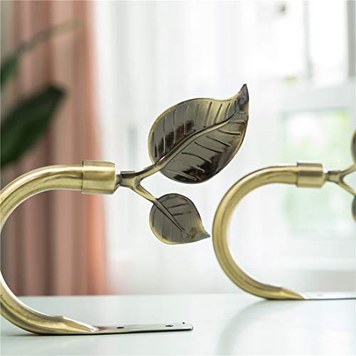 Image of HIKMLK Leaf Shaped Curtain Holdbacks 2pcs, Handmade Metal Curtain Side Holders for Wall, Antique Bronze Brass Curtain Tieback Hook Pull Backs for Drapes Window Home Decoration