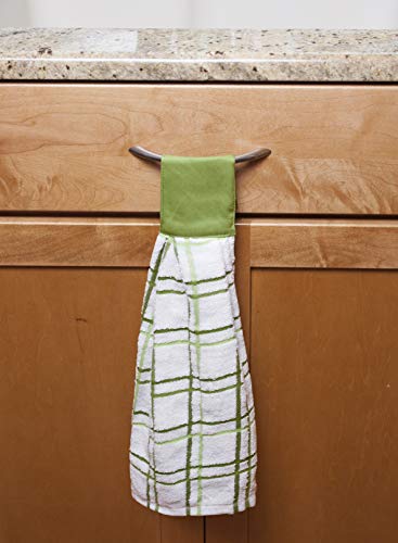 Ritz Kitchenwears 100% Cotton Terry Hanging Kitchen Tie Towel, Multi-Check, Cactus Green #TOP16