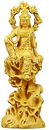 HANDIYA Sculpture Artisanale Boxwood Buddha Sculpture Statue Guanyin Décoration Carre Crafts Collection la télé Table Basse du Bureau de Bureau