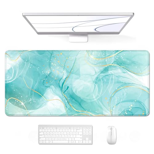Image of Auhoahsil Desk Mouse Pad, Large Gaming Mousepad, XXL Desk Pad, Extended Long Superior Micro-Weave Cloth Non-Slip Rubber Big Computer Mouse Mat for Gamer, Office & Home, 35 inch x 15 inch, Teal Gold Marble