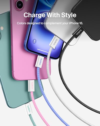 Image of Belkin Apple Certified Braided USB-C to USB-C Cable - Pack of 2 | 60W | PD Compatible | iPhone 17 /16 /15 /iPad /MacBook /Various Windows, Samsung Galaxy S25, Google Pixel 10 | 1.5M | Green