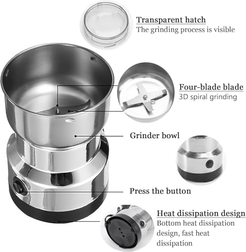 Image of Drumstone (𝐄𝐱𝐥𝐮𝐬𝐢𝐯𝐞 𝟐𝟎 𝐘𝐞𝐚𝐫𝐬 𝐰𝐚𝐫𝐫𝐚𝐧𝐭𝐲) Mini Mixer Grinder, Electric Stainless Steel Masala & Coffee Grinder - Compact Multifunctional Blender for Baby Food, Chutneys & Spices