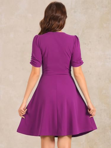 Image of Allegra K Formal Work Dress for Women's Puffy Sleeve A-Line V Neck Office Dresses