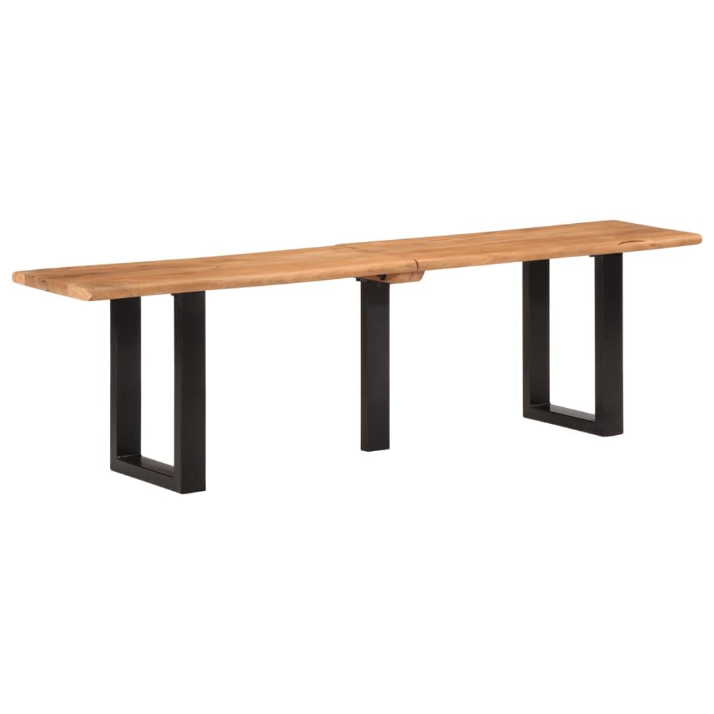 Banco de madera de acacia de 160 cm con estructura de acero para pasillo y salón, diseño estable con borde de árbol, duradero y resistente, madera sostenible, aspecto natural