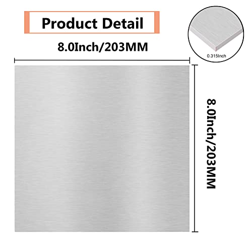 Image of 6061 T651 Aluminum Sheet Metal 8 x 8 x 5 /16 Inches Thickness Rectangle Metal Plate Covered with Protective Film, Flat Plain Plate Panel Aluminum Sheet Plate Finely Polished and Deburred