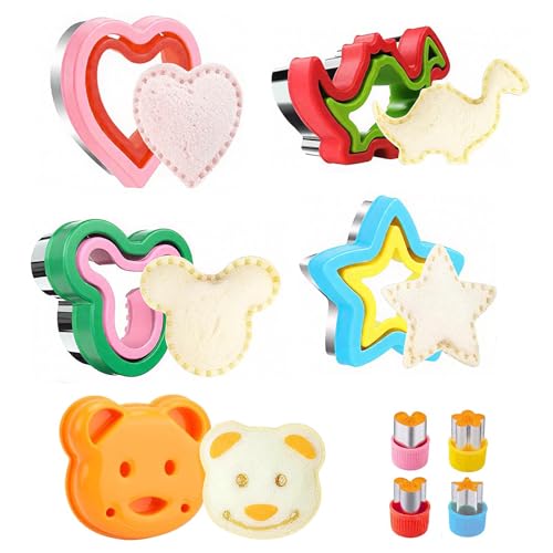9 Pieces Sandwich Cutters and Sealer Fun Animal and Dinosaur Shapes Sandwich Biscuit Cutter for Kids Lunch Box and Bento Box