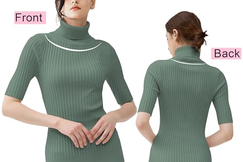 Image of v28 Women Turtleneck 1 /2 Half Sleeve Highly Stretchy Ribbed Knit Fitted Sweater