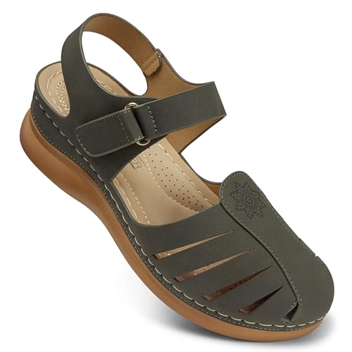 SHIBEVER Women Comfortable Flat Sandals: Closed Toe Dressy Summer Sandal