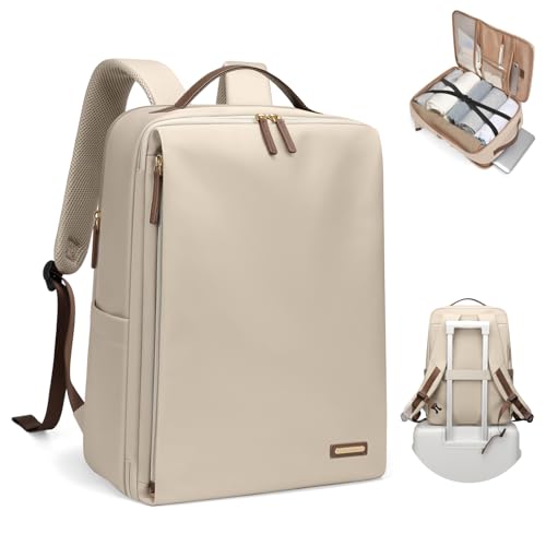 Stylish Laptop Backpack for Women Airline Approved Perfect for Work College and Travel Multi-Functional Casual Daypack Fits 17.3 Inch Notebook (Apricot)