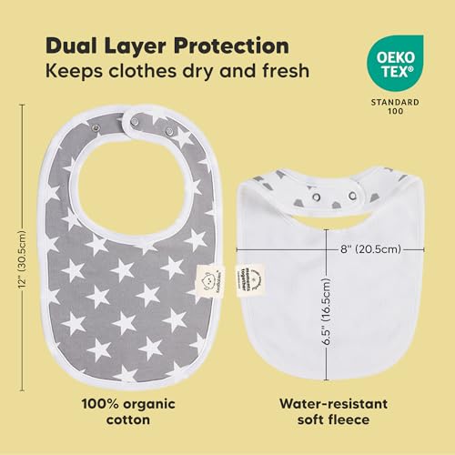 Image of 8-Pack Organic Baby Bibs for Boys, Girls - Soft Cotton Drooling and Teething Bibs for Baby Girl & Boy, Extra Absorbent, Easy to Clean & Put On for Toddler, Newborn, Infant 0-24 Months (Grayscape)