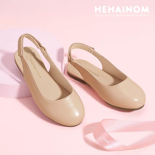 Image of Hehainom Girls Dress Shoes Slingback Flats Round Toe Toddler Little Kids Sandals Summer Flower Girl Communion Church Shoes