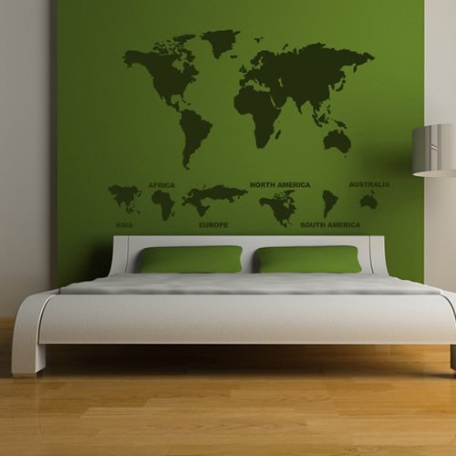 azutura World Map Continents Wall Sticker available in 5 Sizes and 25 Colours Silver Metallic โ image 1