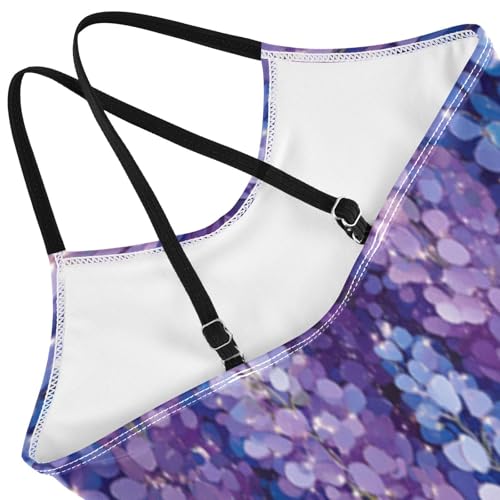 Pigsaly Girls One Piece Swimsuits Glitter Blue Wisteria Purple Lavender Flower Kids Cross Back Swimwear Bathing Suit 3T4