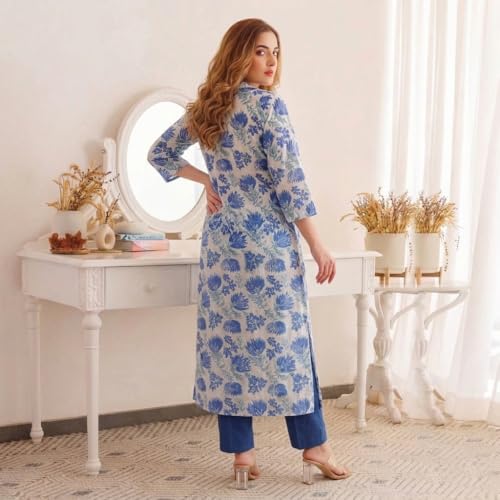 Image of ANNI Designer Kurta Set for Women Erode Rayon Printed | Kurti Set for Woman | Kurta Pant 2 Piece Outfit | V Neck 3 /4 Sleeve Regular Fit Ethnic Dress Stylish Kurta Sets for Women Clothing