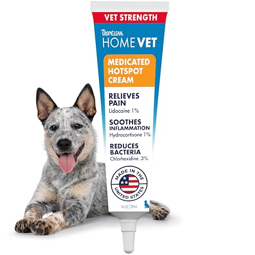 TropiClean HomeVet Medicated Cream, Hot Spot Treatment for Dogs, Fast Itch Relief, with Vet Strength Chlorhexidine & Hydrocortisone, USA Made, 1 oz