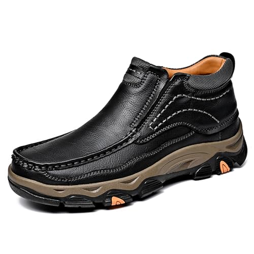 Image of MOSTELO Mens Slip On Casual Loafers Classic Outdoor Leather Walking Hiking Shoes Comfortable for Work Office Dress Outdoor High Top