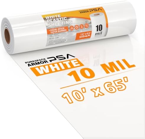 Crawl Space Vapor Barrier, 10mil Film, 10'x65', White Plastic She...