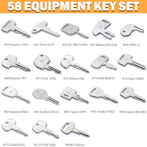 Image of 58 Pro Heavy Equipment Key Set Construction Machinery Ignition Keys Set for Caterpillar JCB Case Forklift Jlg Komatsu Volvo Kubota Yanmar Daewoo Hyster Ford Takeuchi New Holland
