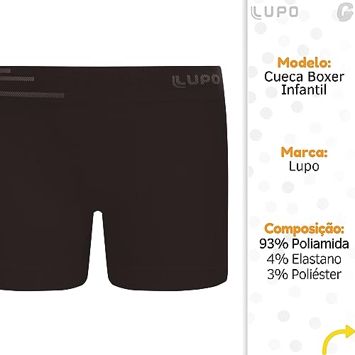 Kit 06 Cuecas Lupo Boxer Infantil Meninos | 2 Azul Náutico - 2 Vermelho - 2 Preto | G
