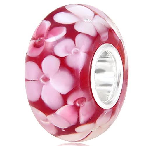 Charms flor de Hawaii de cristal rosa: regalo de plata 925