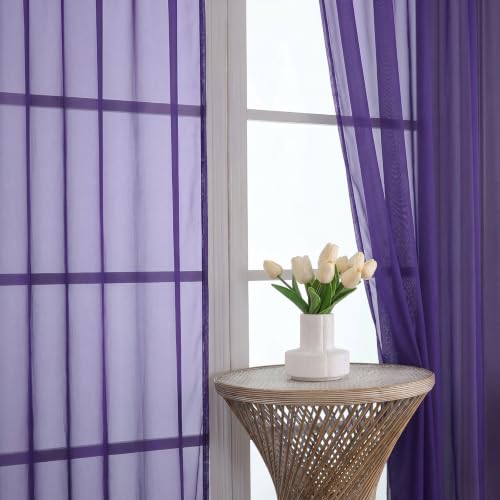 Image of Purple Bedroom Curtains 2 Panel Sets 96 Inch Length, 59 Inch Extra Wide Light Filtering Voile Drapes Light Airy Window Drapes for Patio Door Living Room Bedroom Dining, 59Wx96L Inches