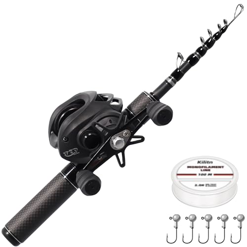Kilitn Fishing Rod and Reel Combo, Graphite Telescopic Baitcaster Rod, Baitcast Reel Baitcasting Combo, with Lightweight Handle for Freshwater or Saltwater Fishing (Casting Right 5FT)
