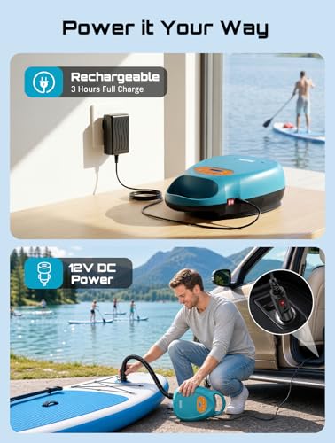 Seesii Cordless Paddle Board Pump Electric, Rechargeable 20PSI SUP Pump, Intelligent Dual Stage Fast Inflation & Deflation, Portable High Pressure Auto-Off Air Pump for Paddleboards, Boat, Kayaks — view 6
