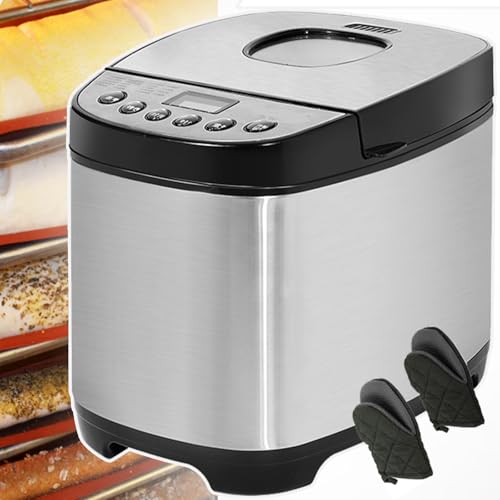 伟 祥 12-in-1 Bread Maker, Automatic Programmable Breadmaker, Compact Bread Maker Machine with Carrying Handle, Stainless Steel, 13H Timer & 1H Keep Warm, 3 Loaf Sizes