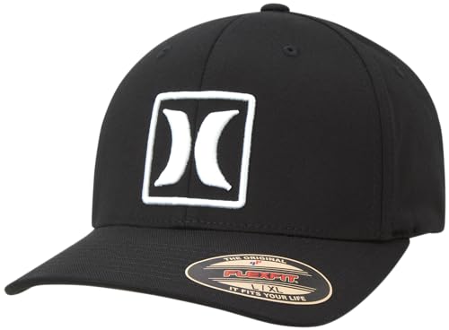 Hurley メンズ キャップ - リフレクト アイコン カーブブリム ベースボールキャップ - 男性用フィットハット, ブラック, Large-X-Large