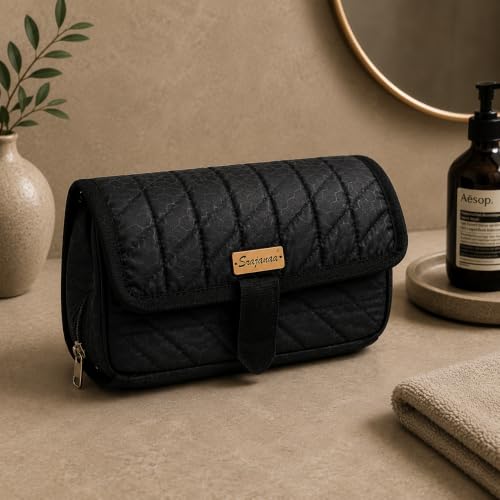 Image of Multifunctional Waterproof Shaving Kit Bag - Travel Cosmetic & Toiletry Organizer Pouch for Men and Women | Compact Medicine & Grooming Storage Case (Black)