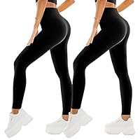 SINOPHANT 2 Confezione Leggins Sportivi Donna a Vita Alta, Pantaloni Yoga Controllo della Pancia Opaco Elastici Leggings,S-M,Nero/Nero
