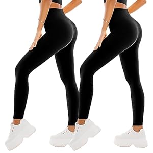 SINOPHANT 2 Pièces Leggings Sport pour Femmes Taille Haute, Legging Opaque pour Gym Sport Yoga(#2 pièces Noir/Noir,S-M)