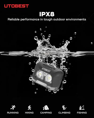 Lampe frontale LED rechargeable UTOBEST IPX8 grise pour course à pied - 6