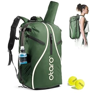 Otaro Tennisrucksack mit Schuhfach, Laptop- & Thermofach für 2 Schläger | 42 L | Tennistasche Herren | Getränk- & Ballfach | Tennistasche Damen inkl. Regenschutz & Wäschesack (Grün)