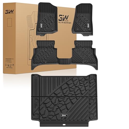 Image of 3W Floor Mats & Cargo Liner Custom Fit for Jeep Wrangler 4XE 2021-2025 2026 (Non JL /JK), All Weather TPE Rubber Heavy Duty Car Liner Trunk Mat Wrangler 4XE Accessories (Hybrid & 4 Door with Subwoofer)