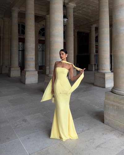 Strapless Long Bridesmaid Dresses with Scarves Mermaid Satin Prom Dress Simple Formal Party Dress4