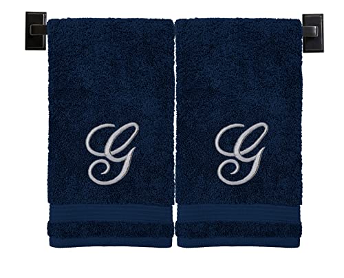 Custom Luxury Towels Blue Hand Towels for Bathroom - Monogrammed | Luxury Cotton Turkish Towels | Embroidered in USA | Set of 2 | Choose Set Color and Letter | A - Z | Script Font