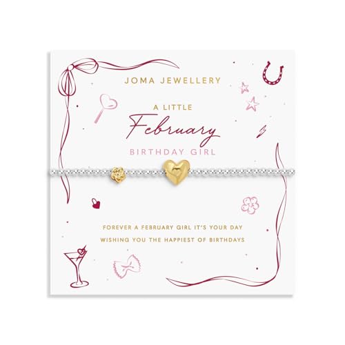 Joma Jewellery BIRTH MONTH A LITTLE FEBRUARY Silver & Gold Plated Bracelet 17.5cm stretch