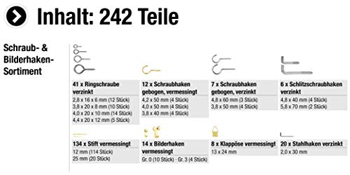 Connex Schraub- und Bilderhaken-Sortiment 242-teilig - Haken & Bildaufhänger im Set - Vorsortiert in praktischer Kunststoffbox - Universell einsetzbar / Haken-Set / Sortimentskasten / DP8500110