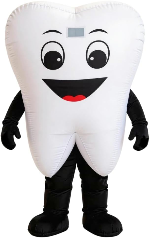 LaKimLin Inflatable Tooth Mascot Costume, Adult Size, White and Black, Unisex