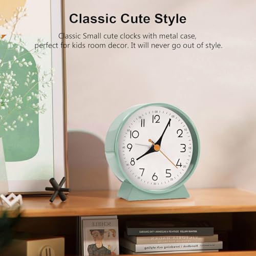 Azyh Réveil analogique sans tic-tac, petit bureau rétro à piles, horloge de table pour décoration de salon, chambre, table de chevet, cadeau pour la rentrée scolaire des enfants – vue 4
