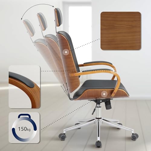 Sedia Da Ufficio Dayton Finta Pelle I Sedia Da Scrivania Con Poggiatesta I Sedia Girevole A 360° Regolabile, Colore:noce/nero - Sedia gaming - Immagine 4