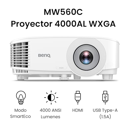 BenQ MX560C XGA Business & Education Projector, DLP, 4000 ANSI Lumens Brightness, 20000:1 High Contrast Ratio, HDMI, USB-A, Upto 15000 Hrs Extra-Long Lamp Life, 10 W Speaker, 3D Capable, White view 2